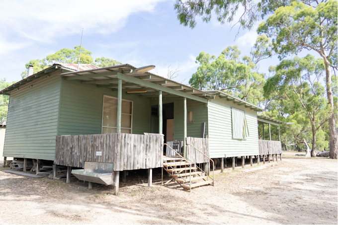 Cooinda Burrong camp building surrounded by gum trees